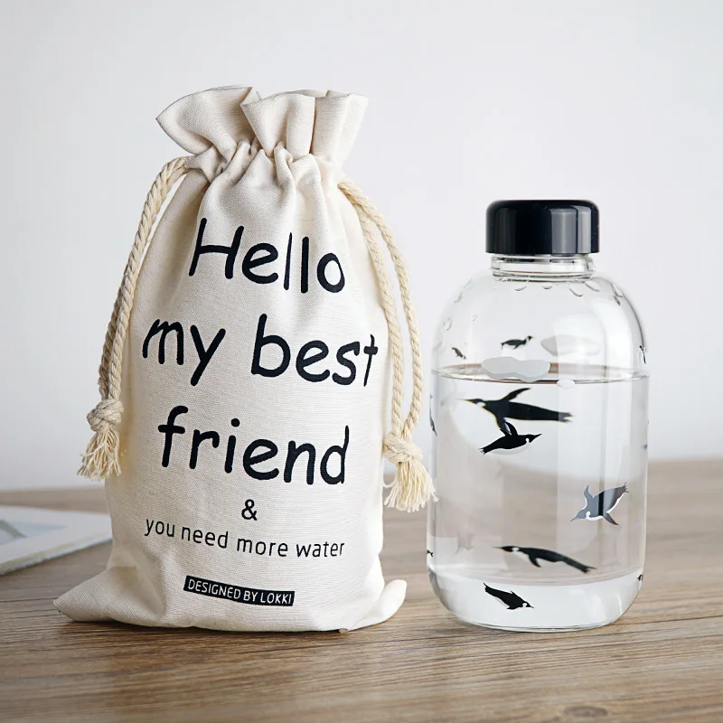 Penguin 600ml Креативная стеклянная бутылка для воды с полярным медведем пингвином милые животные бутылки для льда мультяшная Спортивная бутылка для кемпинга посуда для напитков Прямая поставка - Цвет: Penguin 600ml
