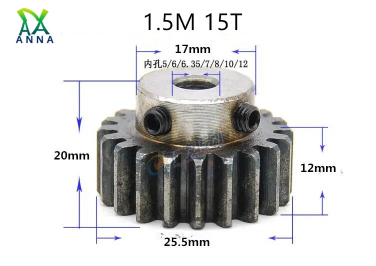 

2pcs 1.5mod 15teeth 16teeth 18teeth gear rack quenching Spur Gear pinion bore 5mm-12mm spur gear precision 45 steel pinion