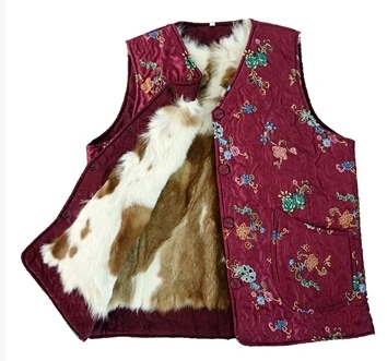 Женский осенне зимний шерстяной жилет из натурального меха утепленный на