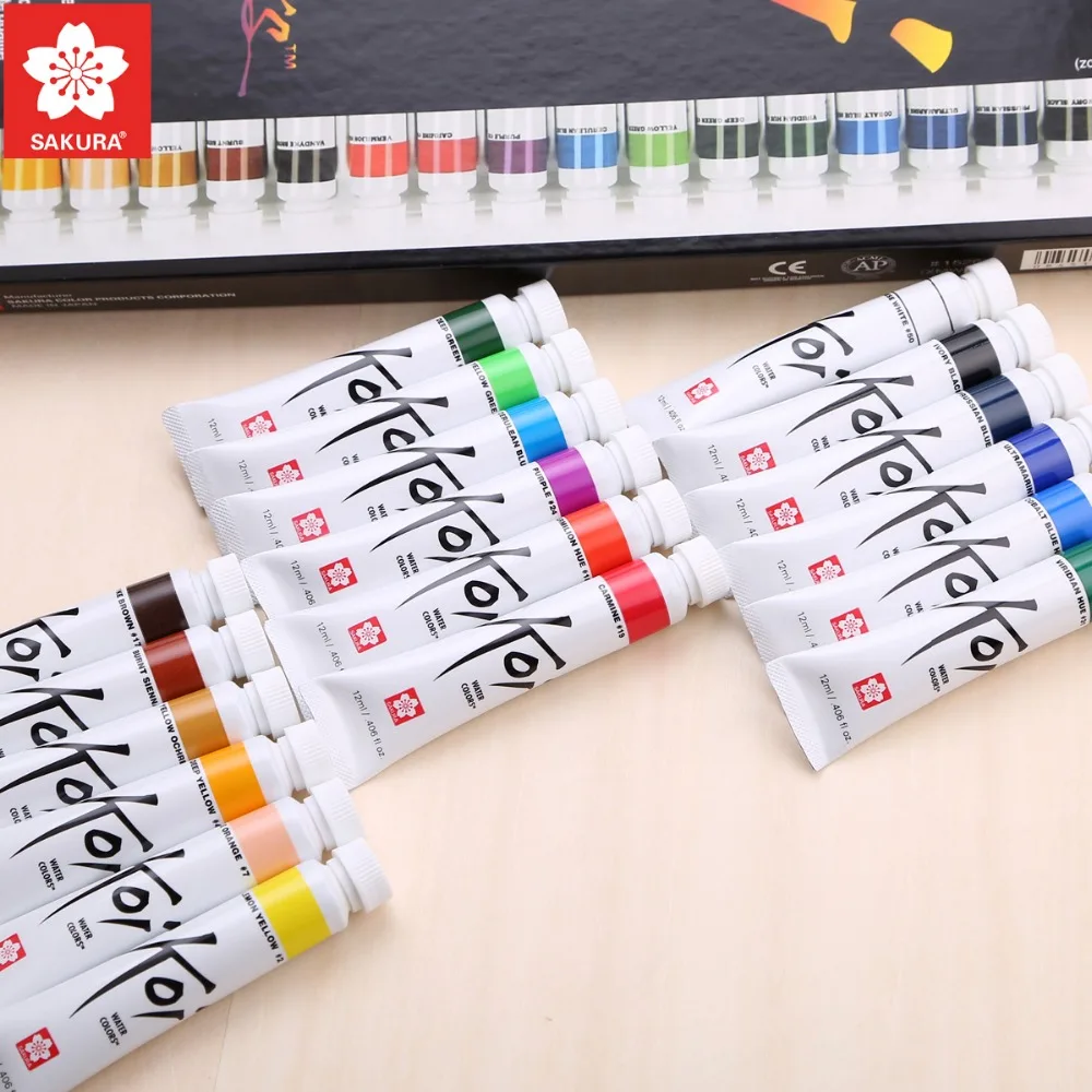 Набор прозрачных акварельных красок SAKURA Koi 12 цветов 18 Япония мл|watercolor paint|transparent