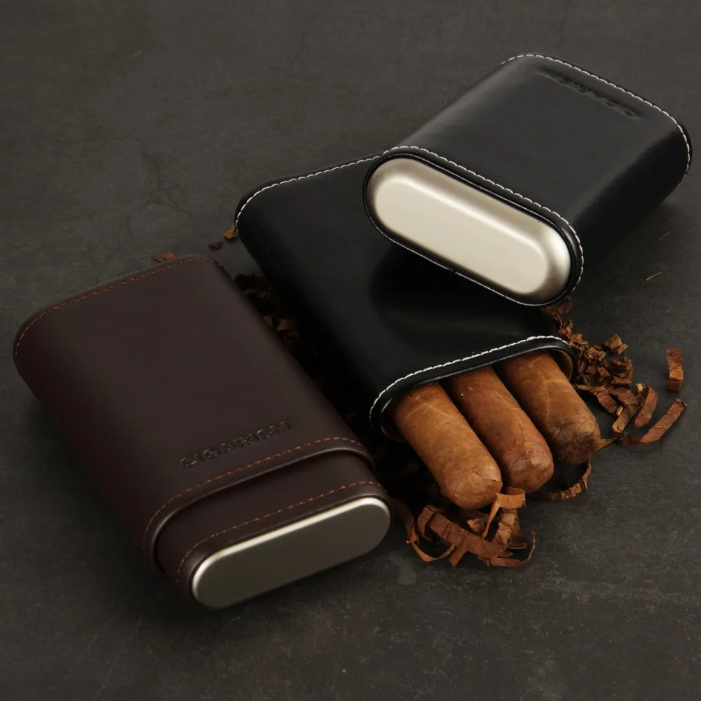 CIGARISM черный кожаный кедр выстроились сигары путешествий держатель дело 3