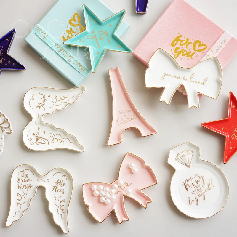 Cocostyles InsFashion creative wings star and bows shaped ceramic jewelry dish for bridesmaid mother's day gift sets | Дом и сад