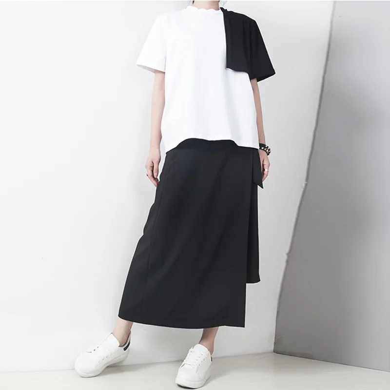 TWOTWINSTYLE пуловер с коротким рукавом для женщин Лоскутная футболка круглым вырезом