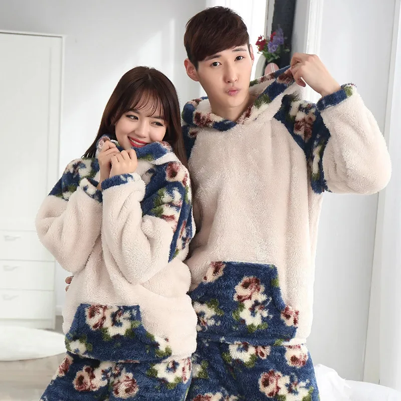 Пижамный комплект унисекс теплый с капюшоном карманами спереди 1120 | Женская