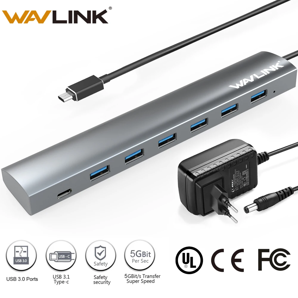 Высокоскоростной разветвитель на 7 портов с адаптером питания 5 В/6 А USB C hub