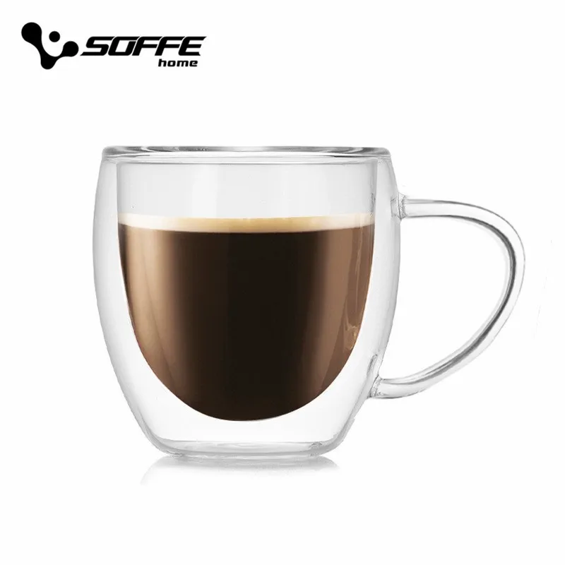 Soffe Высококачественная стеклянная кофейная кружка с ручкой 250 мл 350 мл двухслойная стеклянная термостойкая креативная чашка для чая и молока