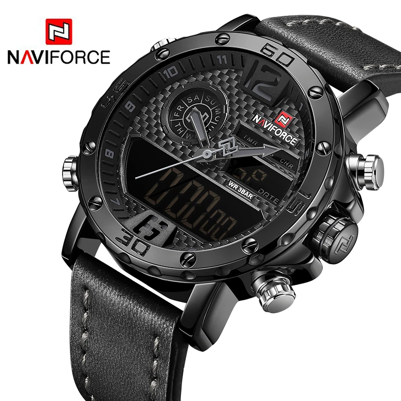 NAVIFORCE Роскошные брендовые новые мужские часы кожаные спортивные Кварцевые