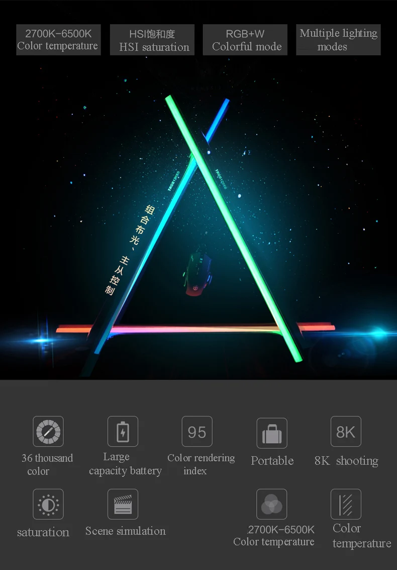 NanGuang RGB светодиодный светильник-трубка с цветными спецэффектами для видеосъемки