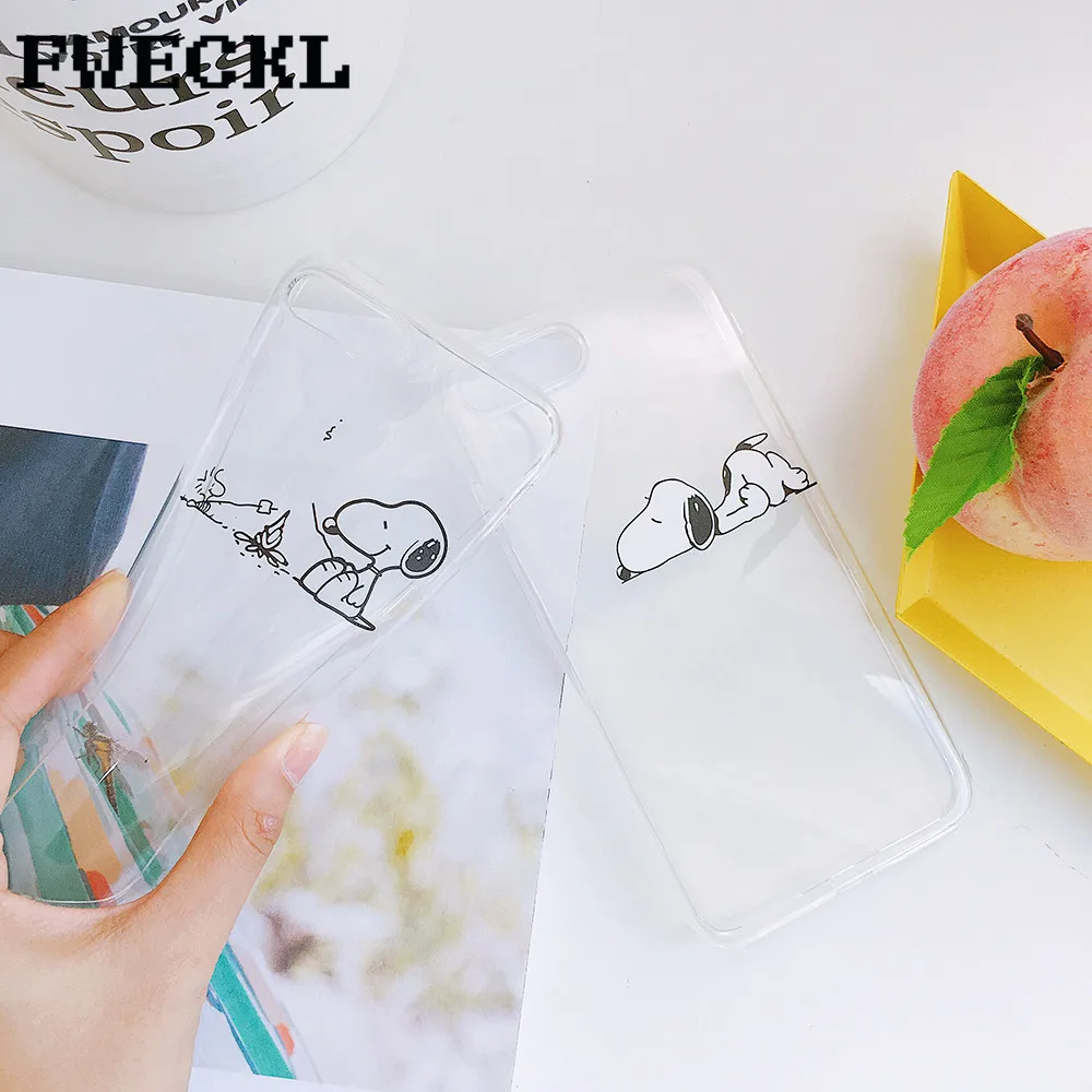 Милые Мультяшные прозрачные чехлы для телефона с собакой 6 S 7 8 Plus X силикон iPhone XR XS