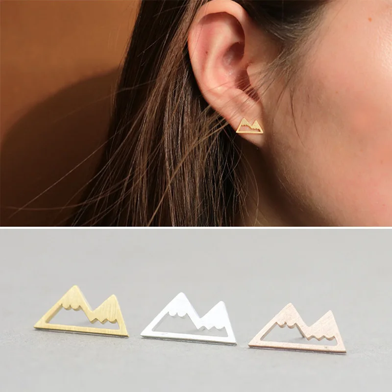 Модный шик серьги из розового золота Снежная гора Треугольник стержня уха пик