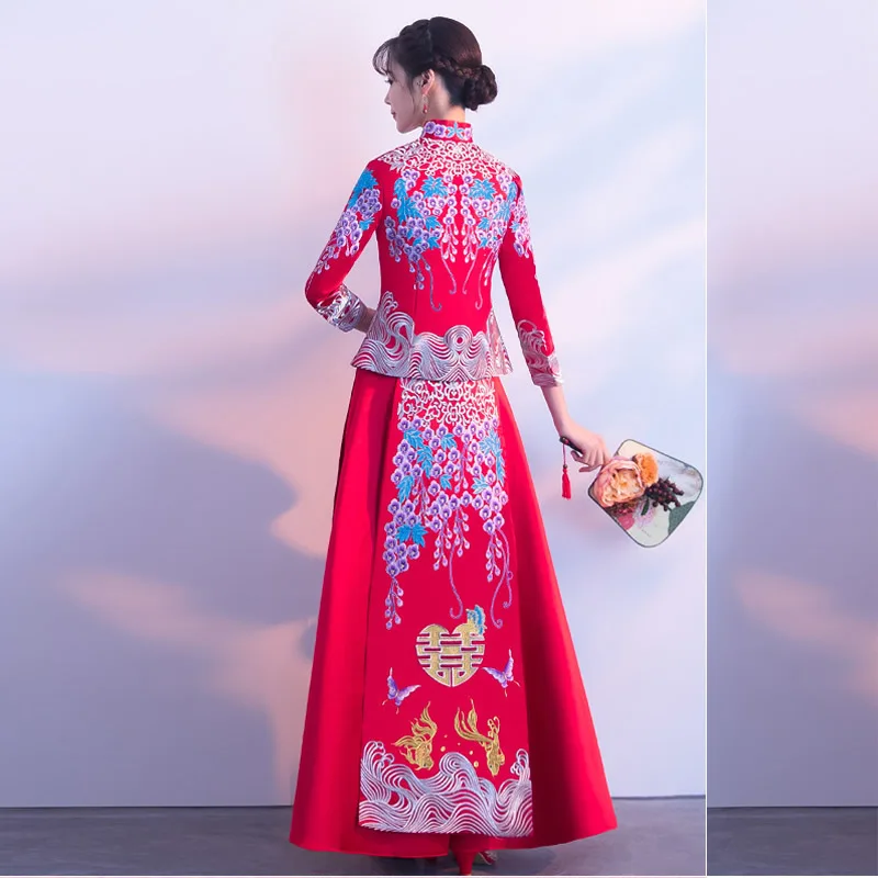 Современное китайское традиционное свадебное платье Ципао Vestido Восточное дракон
