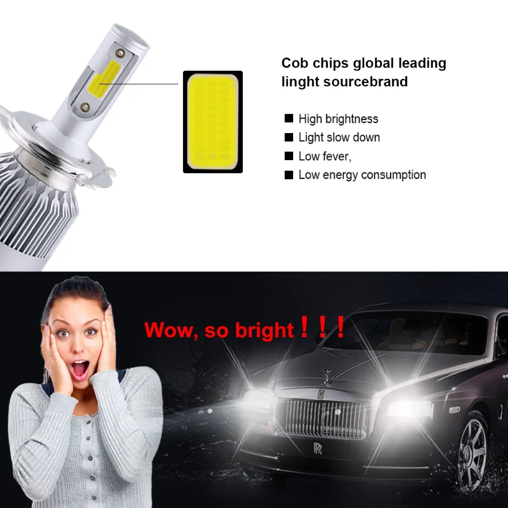 VooVoo Автомобильные фары H7 H4 светодиодный H8/H11 HB3/9005 HB4/9006 H1 H3 9012 HIR2 72 Вт 6000 лм C6 ные K