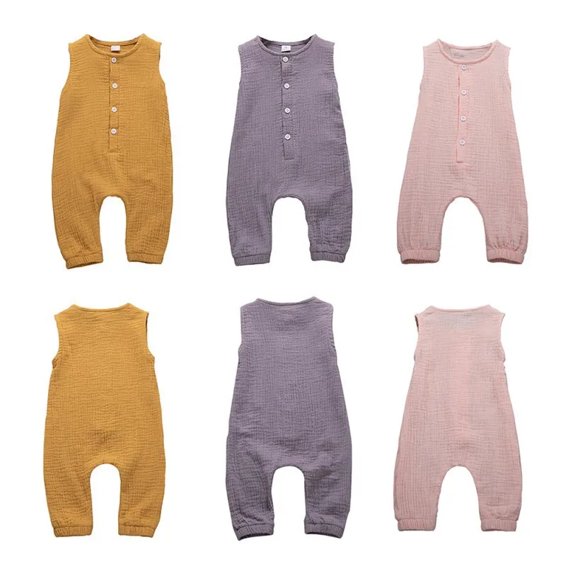 

2019 Brand New Rompers Kids Boys Newborn Solid Print Sleeveless Casual Jumpsuit Clothes