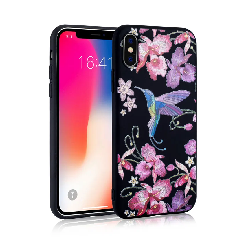 Чехол для телефона с имитацией вышивки iPhone X 8 7 6 s мягкий силиконовый чехол