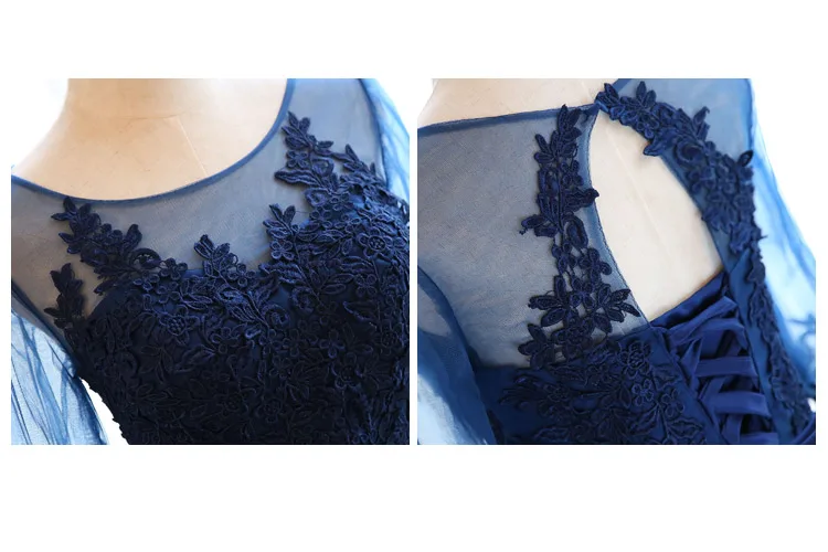 Robe de soiree темно-синее с овальным вырезом, с коротким рукавом, кружевное, с вышивкой, ТРАПЕЦИЕВИДНОЕ длинное вечернее платье, vestido de festa, платья для выпускного вечера