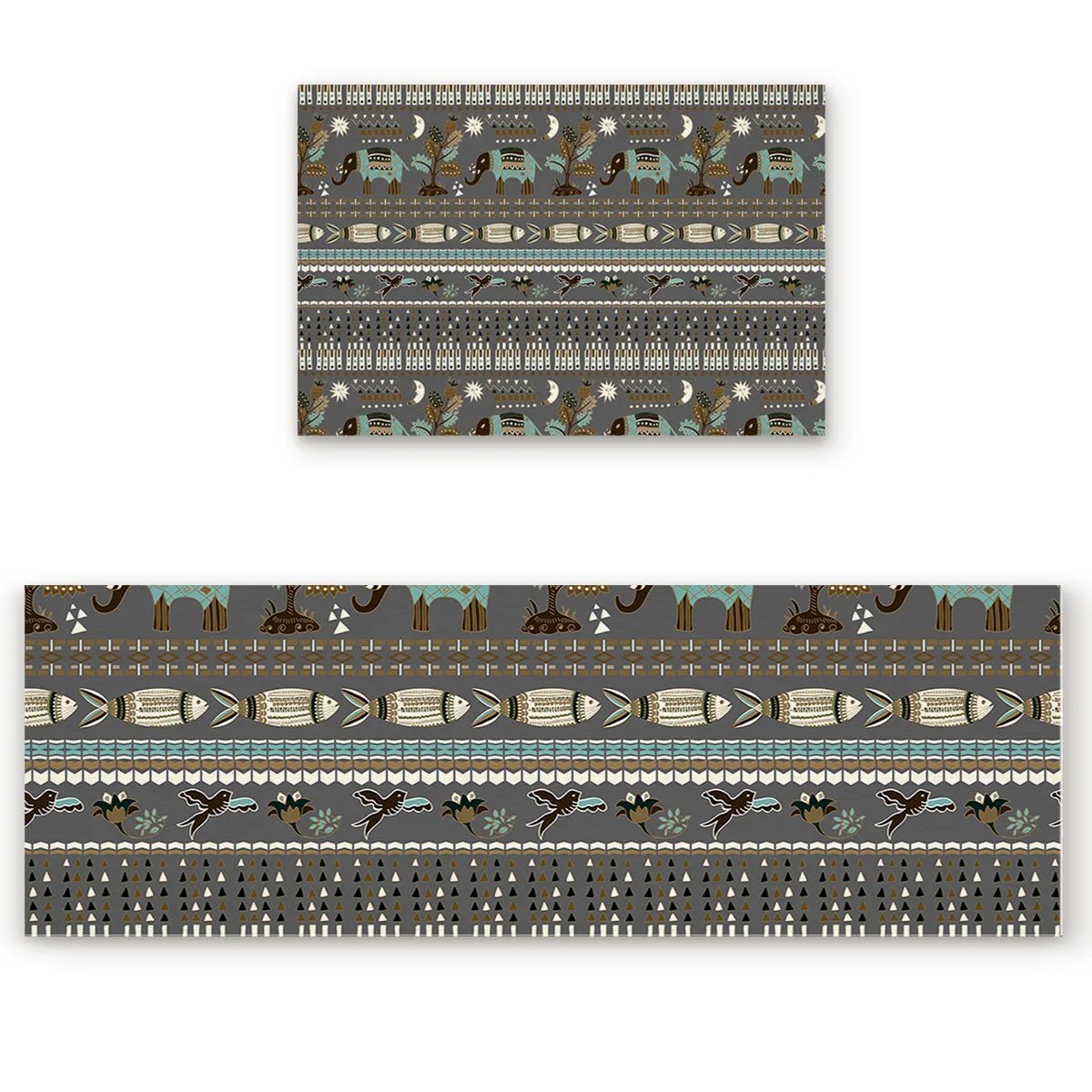 Grey Ethnic Patterns Elephant Geometric Check Doormats For Entrance Way Bathroom Accessories Set Dirt Debris Mud Trapper | Дом и сад
