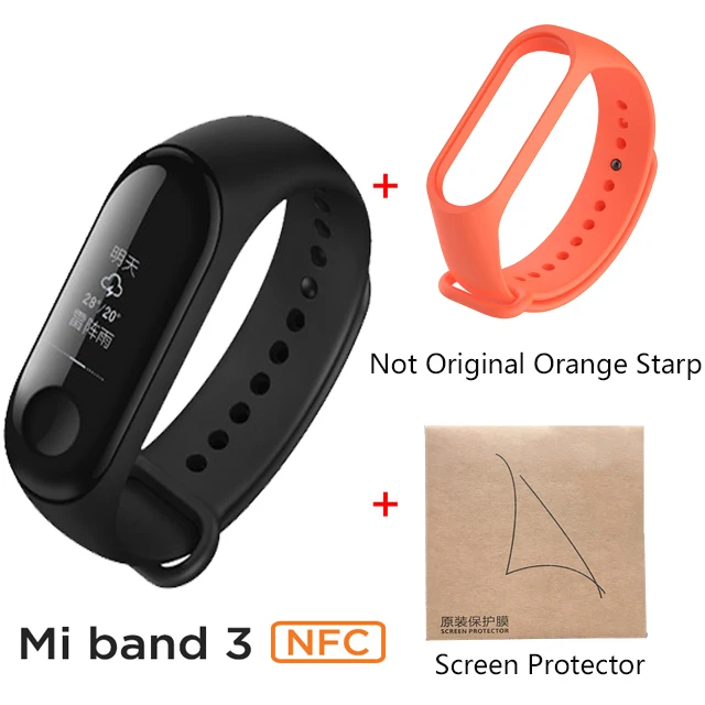 orange add film Xiaomi Mi band 3 NFC версия 0,7" OLED большой сенсорный экран новые умные браслеты браслет - Цвет: orange add film