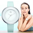 Часы SHENGKE женские, брендовые, Роскошные, светло-синие, кожаный ремешок, наручные часы, платье, ультра тонкий, Простой циферблат кварцевых часов