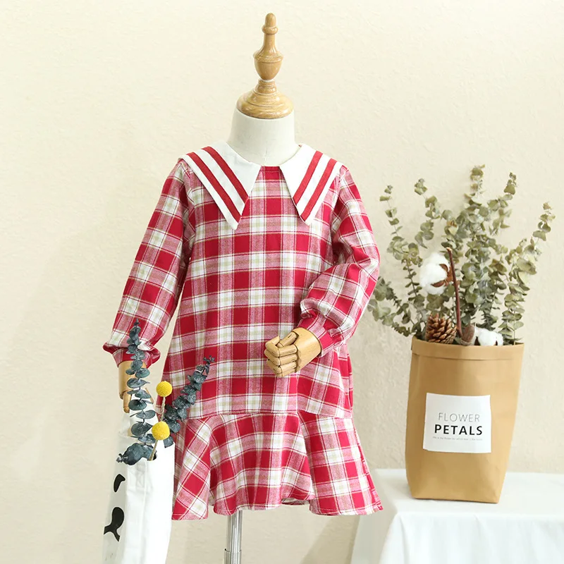 Kids 2018 autumn small fresh College Wind female baby girls dress doll collar long-sleeved plaid | Детская одежда и обувь