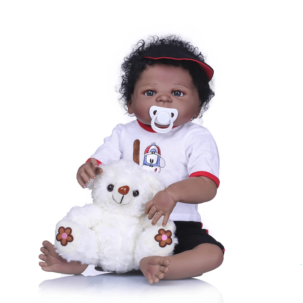 

Black doll reborn 23"57cm newborn baby boy full silicone dolls for children girls gift bebes reborn menino boneca