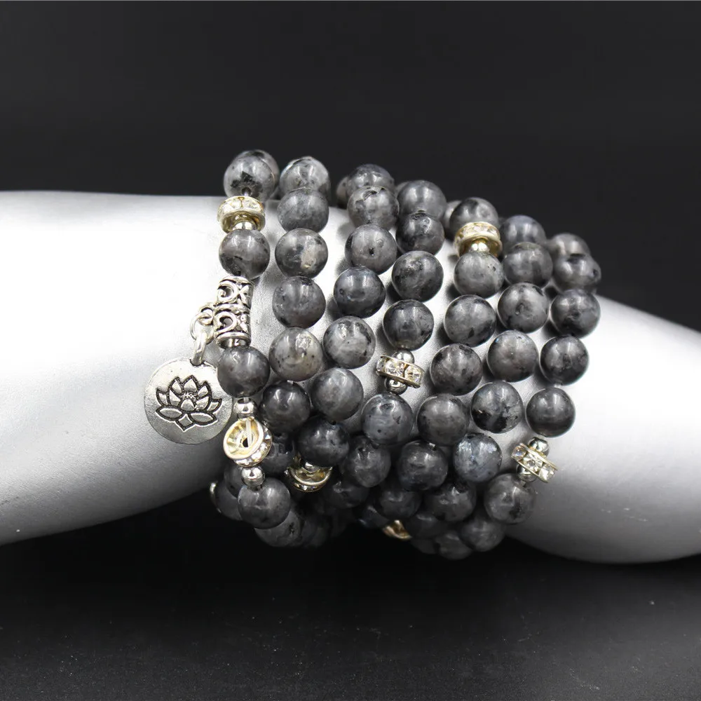 

NADEEM Fashion Men Women's 8mm Shinging Stone 108 Mala Beads Bracelet Necklace Lotus Charm Yogi Birthday Gift Necklace Jewelry