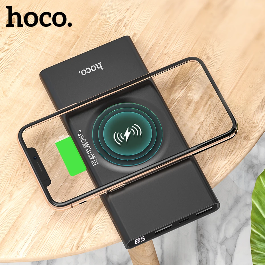НОСО 10000 мАч QI Беспроводное зарядное устройство power Bank Dual USB с цифровым дисплеем внешний аккумулятор power bank для iphone 8 X XS Max XR