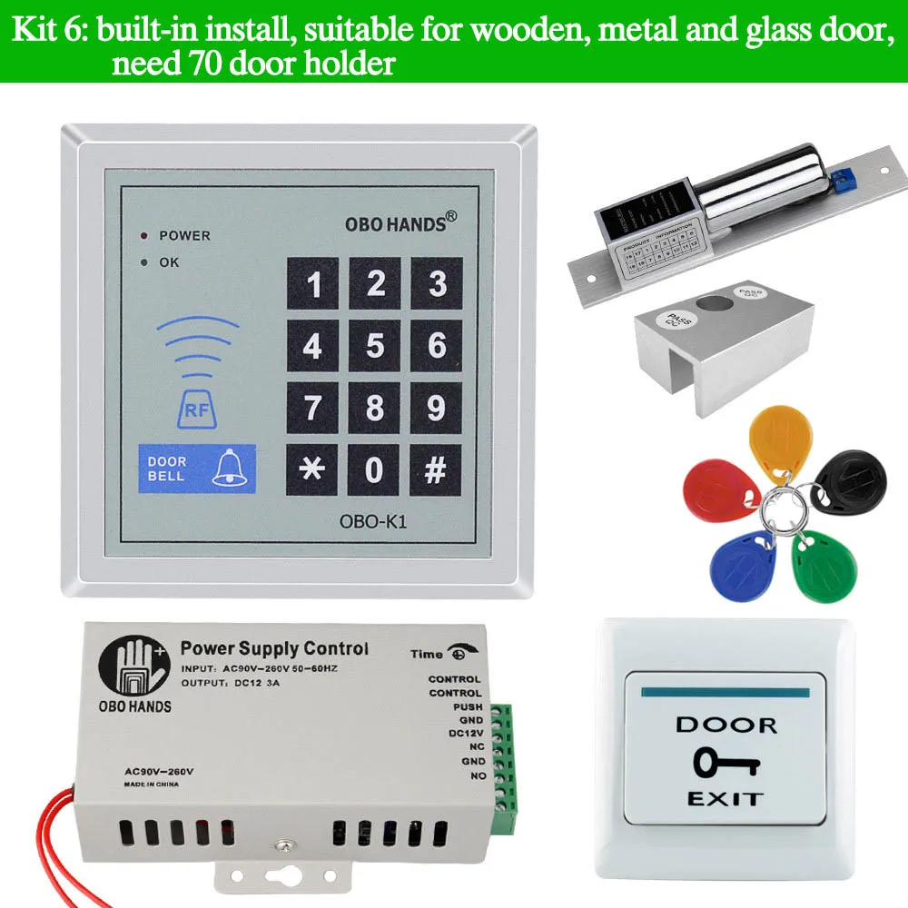 Kit6 OBO HANDS rfid Клавиатура система контроля допуска к двери комплект Электрический магнитный электронный дверной замок+ блок питания+ 5 шт брелоков полный комплект - Цвет: Kit6