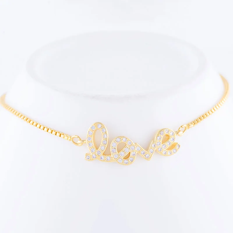 Gold Прямая с фабрики Micro Pave Цирконий слово кулон с надписью Love Шарм браслет-цепочка подходит Для женщин для изготовления ювелирных изделий, подарок для девушки - Окраска металла: Gold