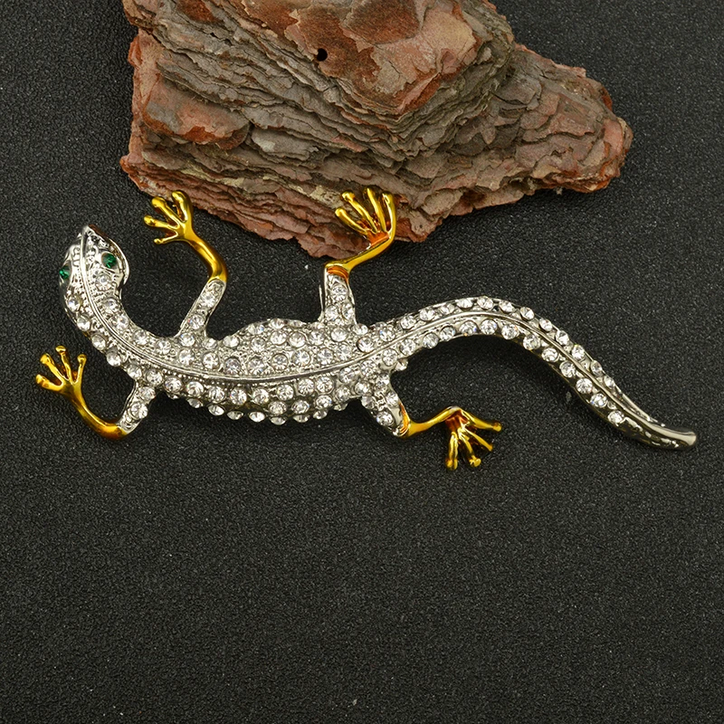 Новая милая Хрустальная брошь ящерица для мужчин Gecko Броши Харадзюку винтажные Стразы животные криперы брошь большое ювелирное украшение в виде броши