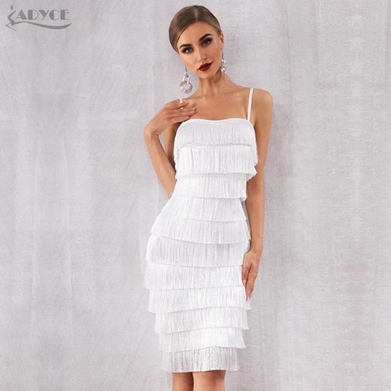 Adyce новое летнее облегающее Бандажное платье с бахромой для женщин Vestidos белое Клубное платье на тонких бретелях с кисточками вечерние платья знаменитостей - Цвет: White