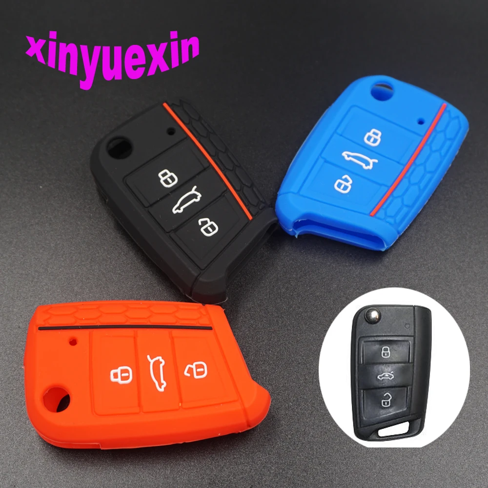 Силиконовый чехол Xinyuexin для автомобильного ключа VW Golf 7 mk7 Skoda Octavia A7 новинка с