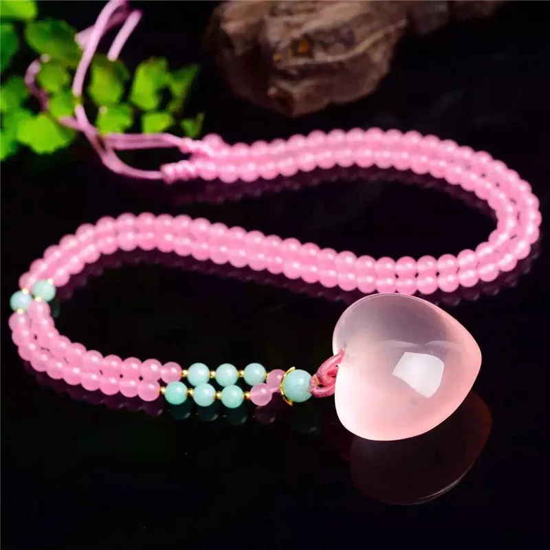 Оптовая продажа розовые подвески в форме сердца из натурального кристалла