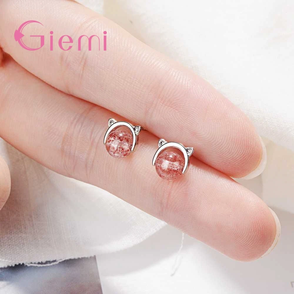 Японский и корейский стиль сережек-гвоздиков оптом по фабричной цене модные роскошные сладкие серые коты из розового опала высокого качества.