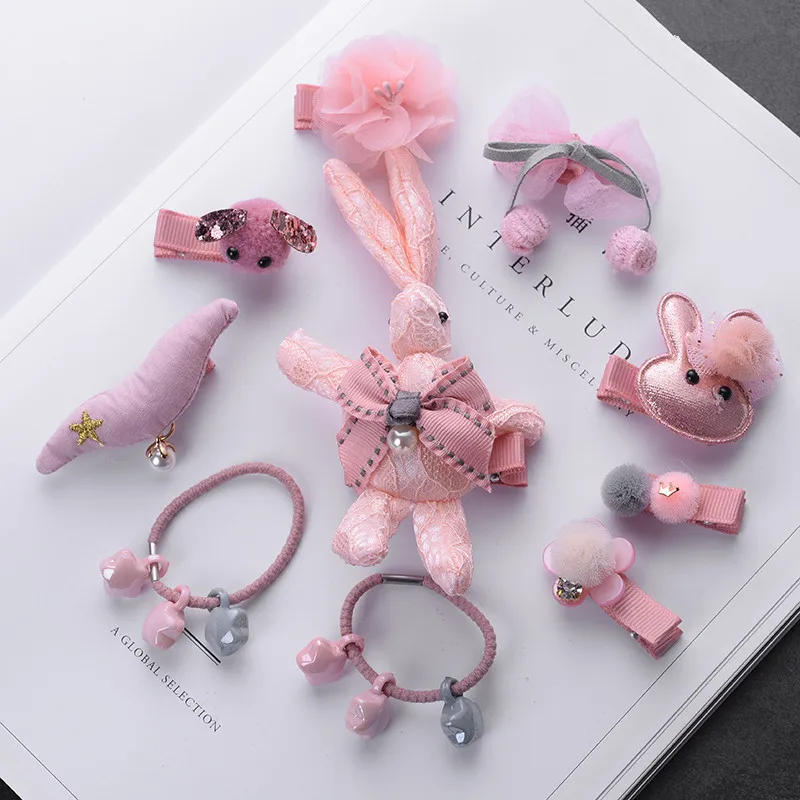 pink rabbit Новинка; 10 шт.; комплект головных уборов; детские заколки с цветами и бантом; милые Мультяшные зажимы для волос; аксессуары для детей; заколки принцессы ручной работы для девочек - Color: pink rabbit