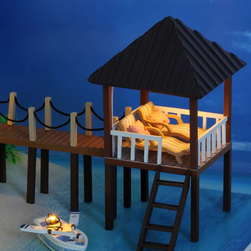 Милая комната в стиле Maldives миниатюрный деревянный кукольный дом с DIY мебель ремесло Непоседа игрушки для детей Детский подарок на день рождения A-027