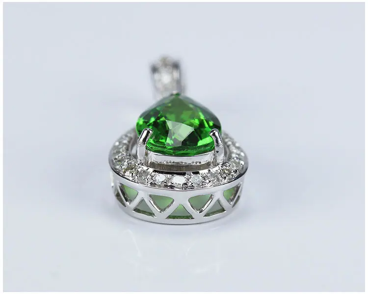Simffvn кластера 18 К Белое золото круглая огранка 1.2ct зеленый цаворит кулон Юбилей