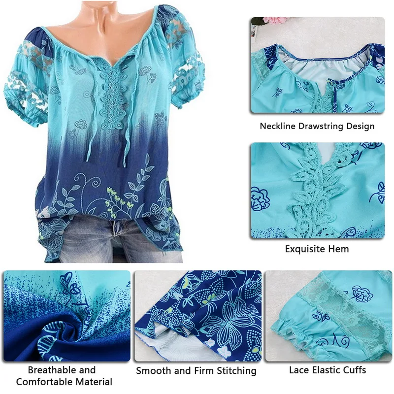 HEFLASHOR/модная футболка с цветочным принтом Женская длинная v-образным вырезом