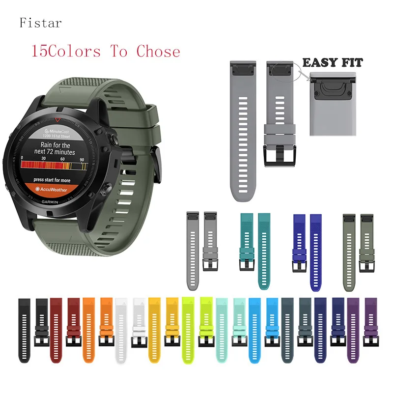 Fistar 22 мм 26 Силиконовые Quick Release ремешок для наручных часов на запястье gps Garmin Fenix 5x 5