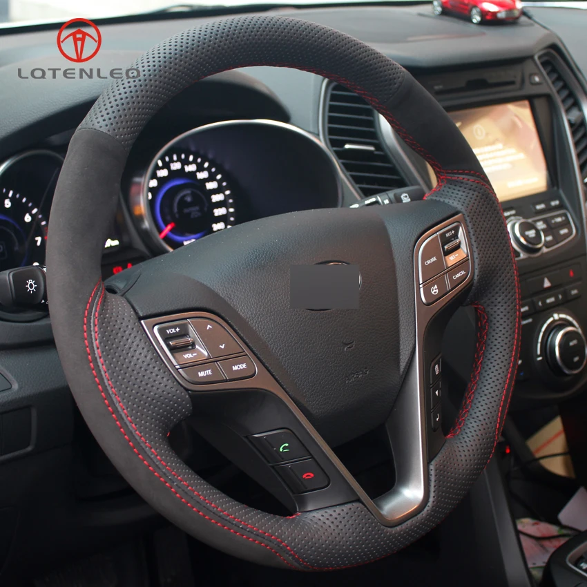 LQTENLEO черная натуральная кожа замша DIY ручной сшитый чехол рулевого колеса автомобиля для hyundai Santa Fe 2013 hyundai ix45