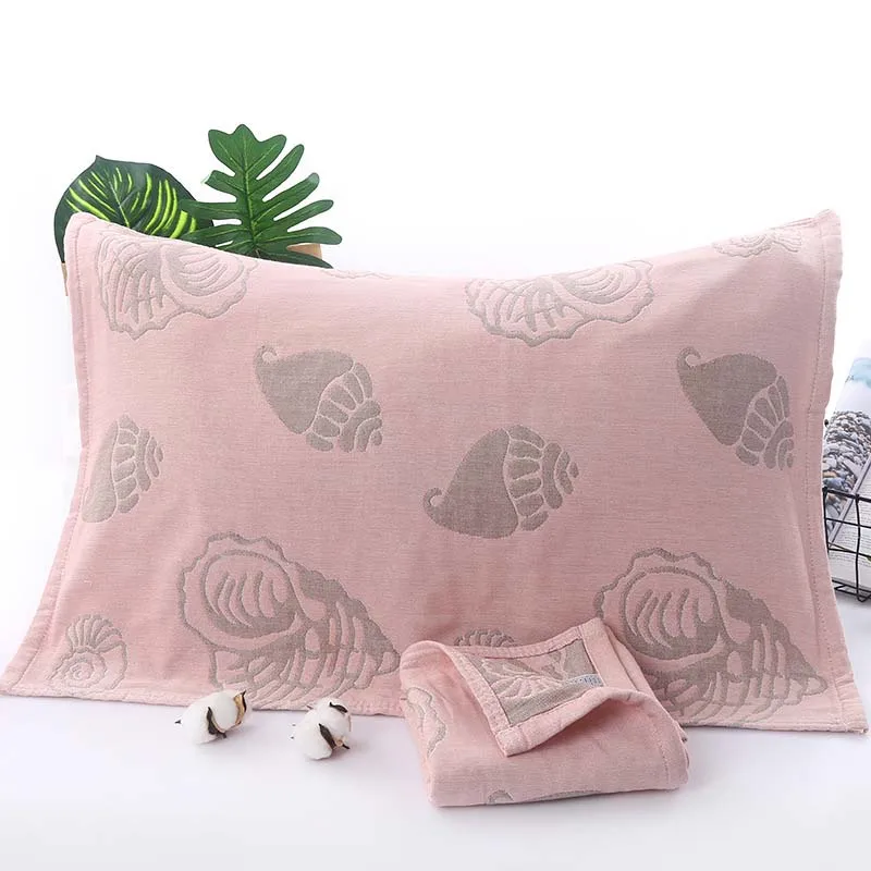 pink sea snail 1 шт. моющаяся наволочка из хлопка трехслойная марлевая Подушка полотенце подушка для взрослых утолщенные наволочки 55*75 см - Цвет: pink sea snail