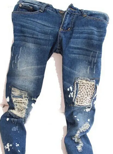 new 2015 fashion show thin white leopard grain mill do old hole pencil jeans garment tide flanging free delivery |