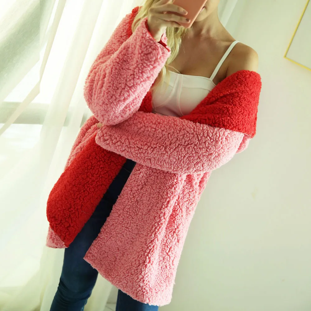 Женские куртки и пальто зимние толстые из искусственной шерсти Ovearcoat длинные двухсторонние парки женские зимние плюшевые пальто с капюшоном