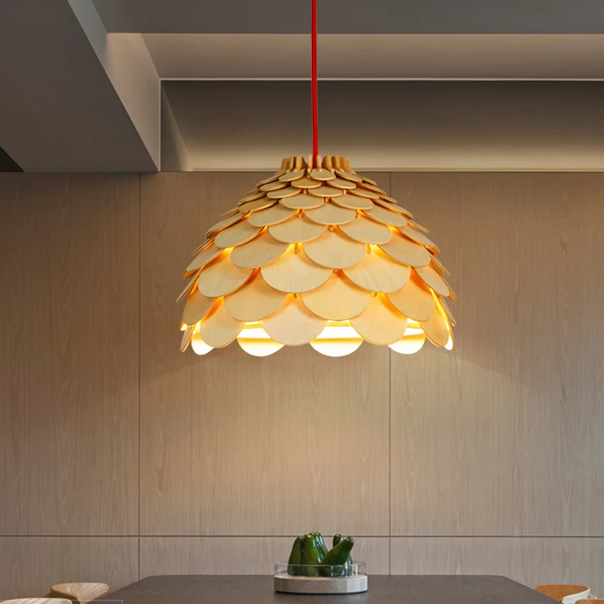 

Современная Подвесная лампа из дуба в скандинавском стиле, светодиодный потолочный светильник диаметром 35/50 см для ресторана, бара, кафе