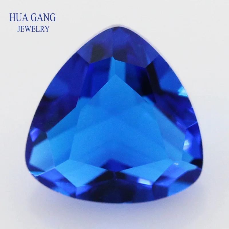 

113# Blue Trillion Shape Princess Cut Loose Glass Beads Synthetic Gems For Jewelry Size 3x3~12x12mm Free Shipping