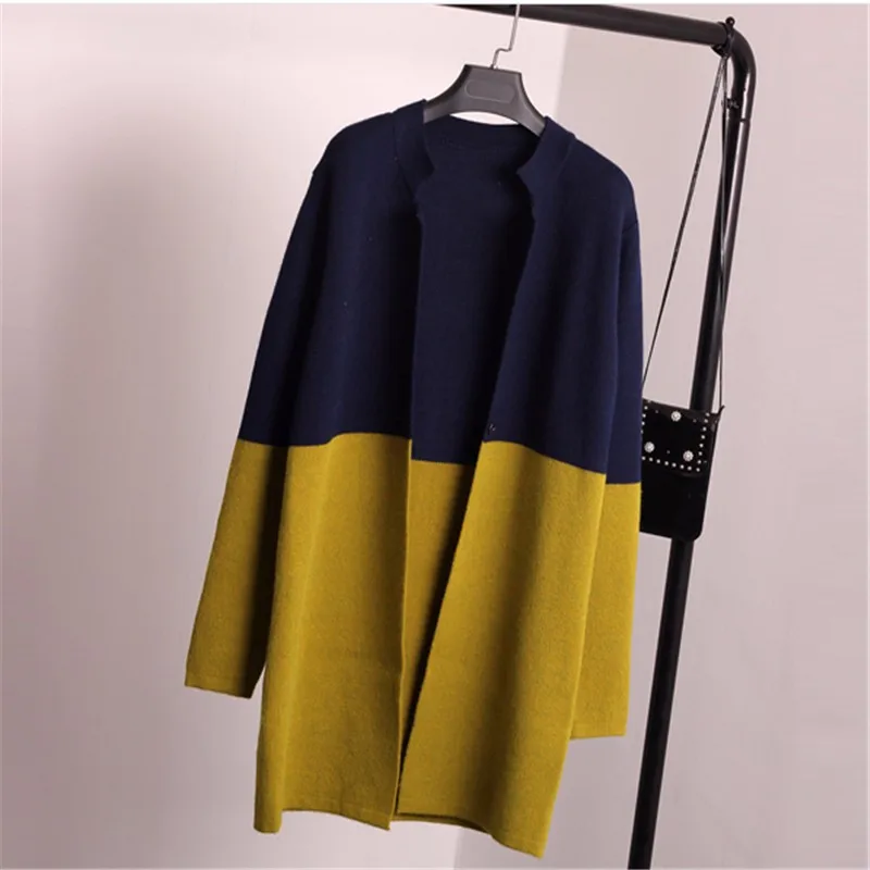 

Long Knitted Cardigan Women 2019 Long Sleeve Patchwork Sweater Cardigan Winter Coat Female Fashion Jacket Women Outerwear