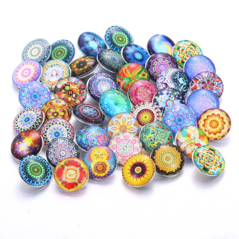 

10pcs/lot Mixed Bohemia Pattern&Styles Charms 12mm 18mm 20mm Exotic Glass Snap Button For DIY Bracelet Snaps Jewelry 020110