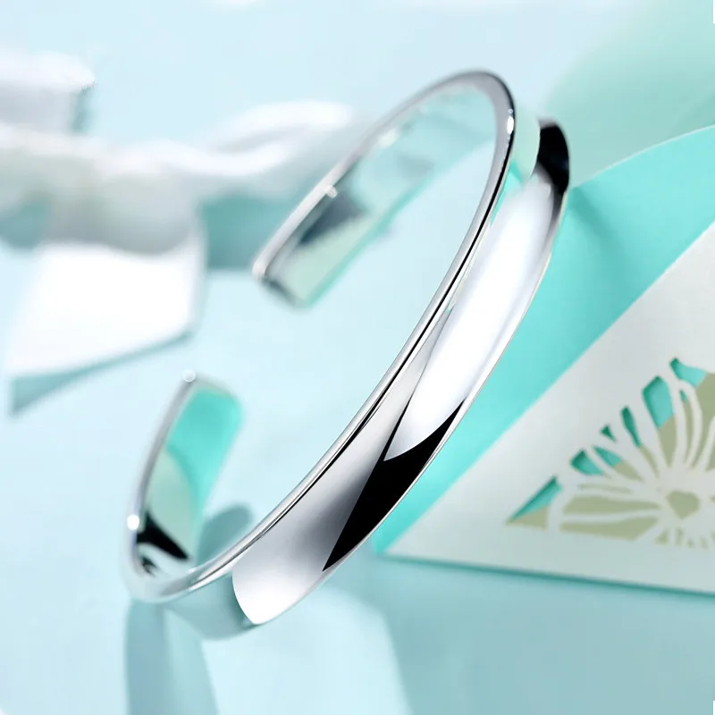 L&ampP New Fashion 999 pure Silver Bangle&ampBlacelets For Women Manual simple concave smooth opening Bracelet Free shipping | Украшения и