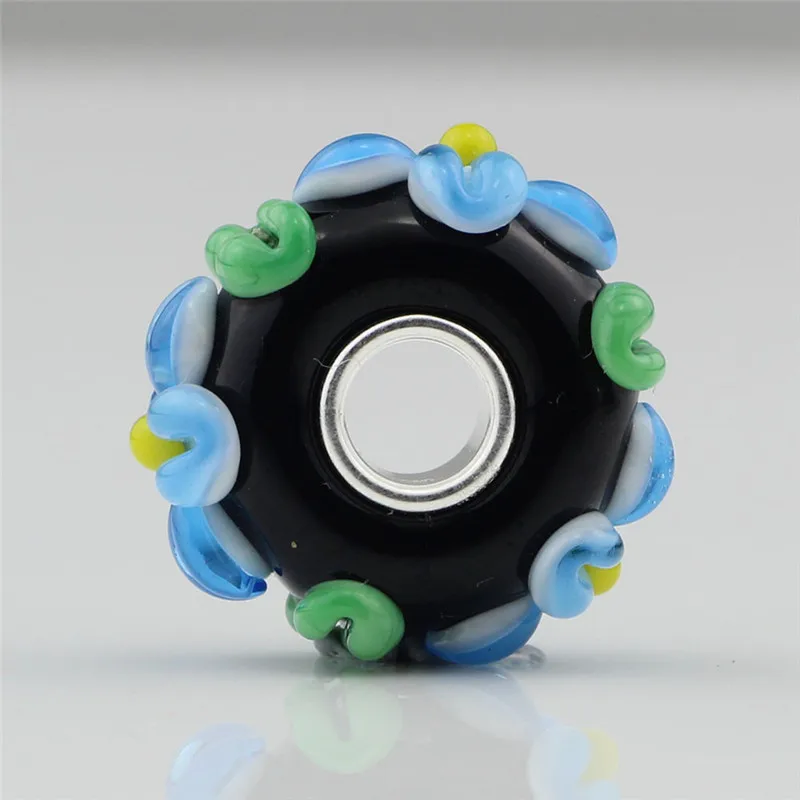 Бусина-Шарм из серебра 925 пробы с большим отверстием муранское стекло ручной