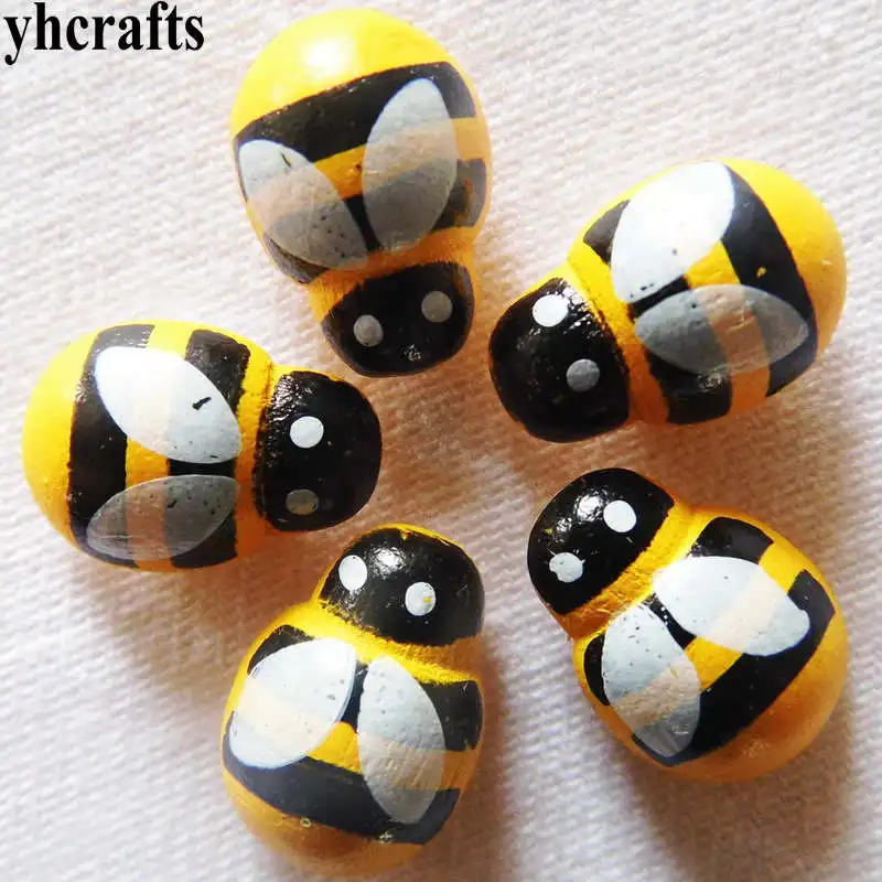 100PCS/LOTWood mini yellow bee stickers 3D wall Easter decoration Home ornament Kindergarden supplies Kids toys OEM | Дом и сад