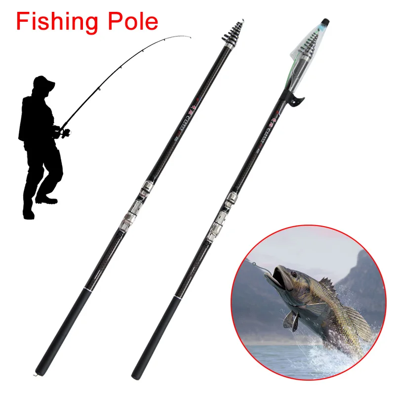 

Telescopic Fishing Rod Carbon Fiber 2.7/3.6/4.5/5.4/6.3m Travel Spinning Reel YS-BUY